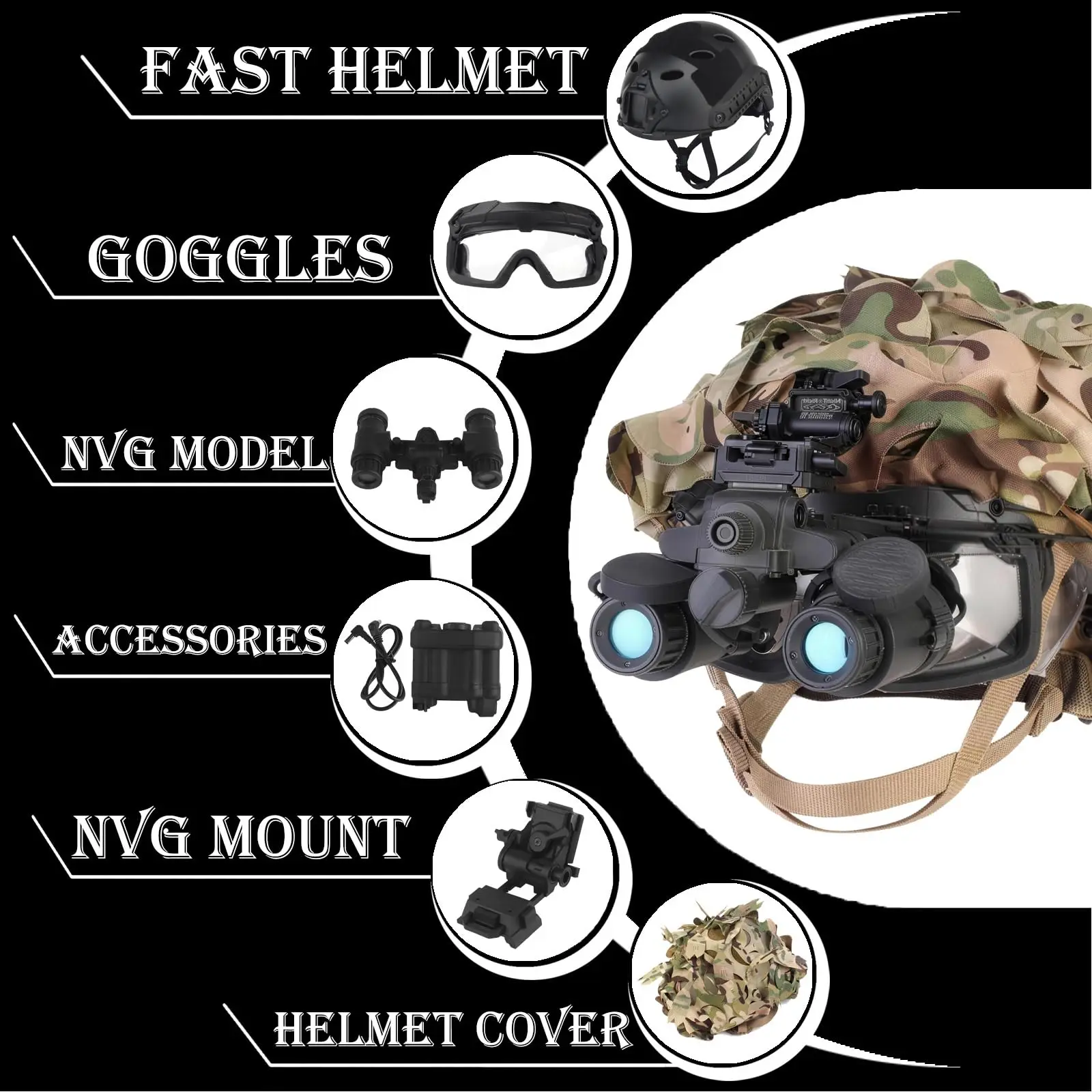 Casco táctico airsoft FAST camuflaje hojas con gafas visión nocturna - imagen 2