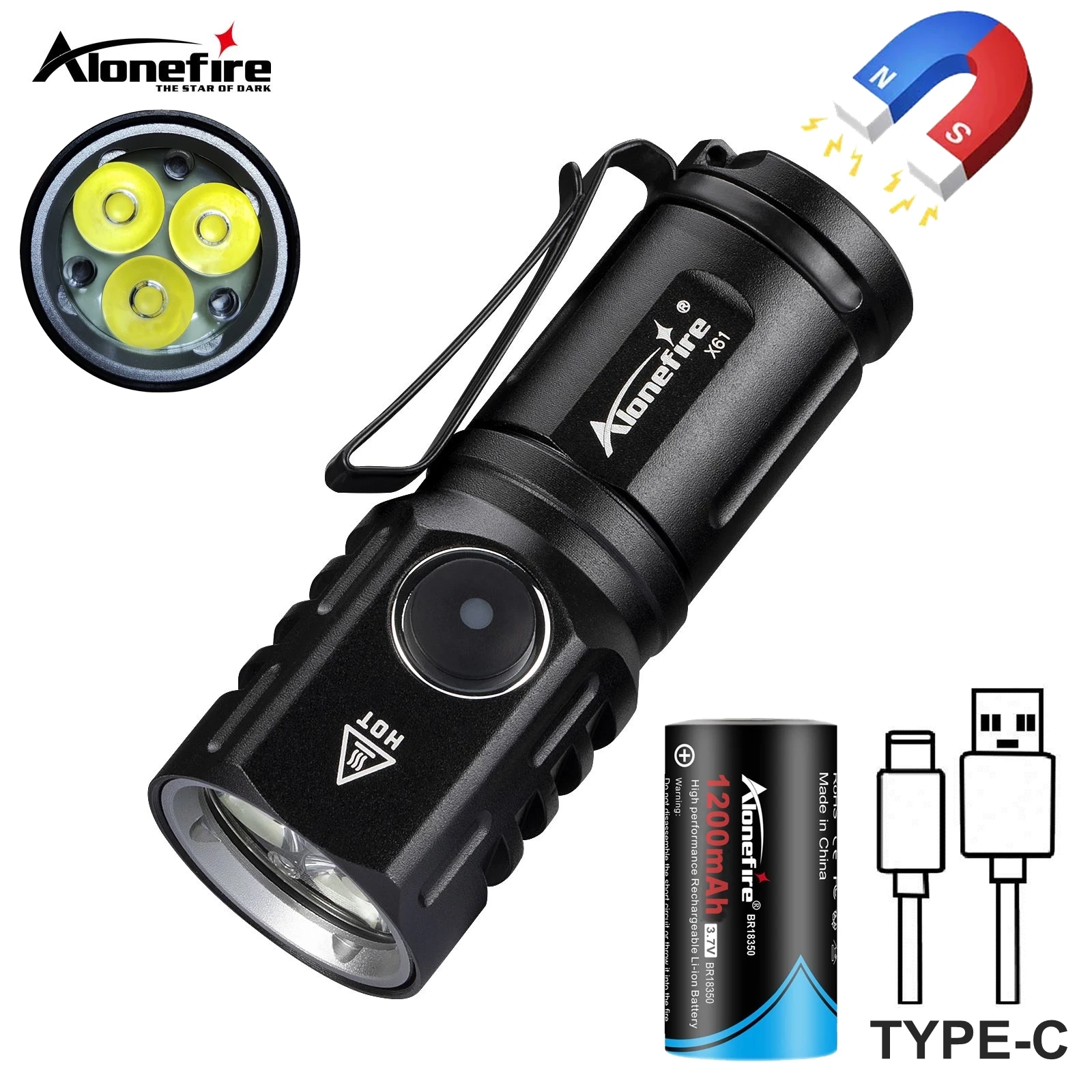 Mini linterna LED recargable USB-C imantada para camping