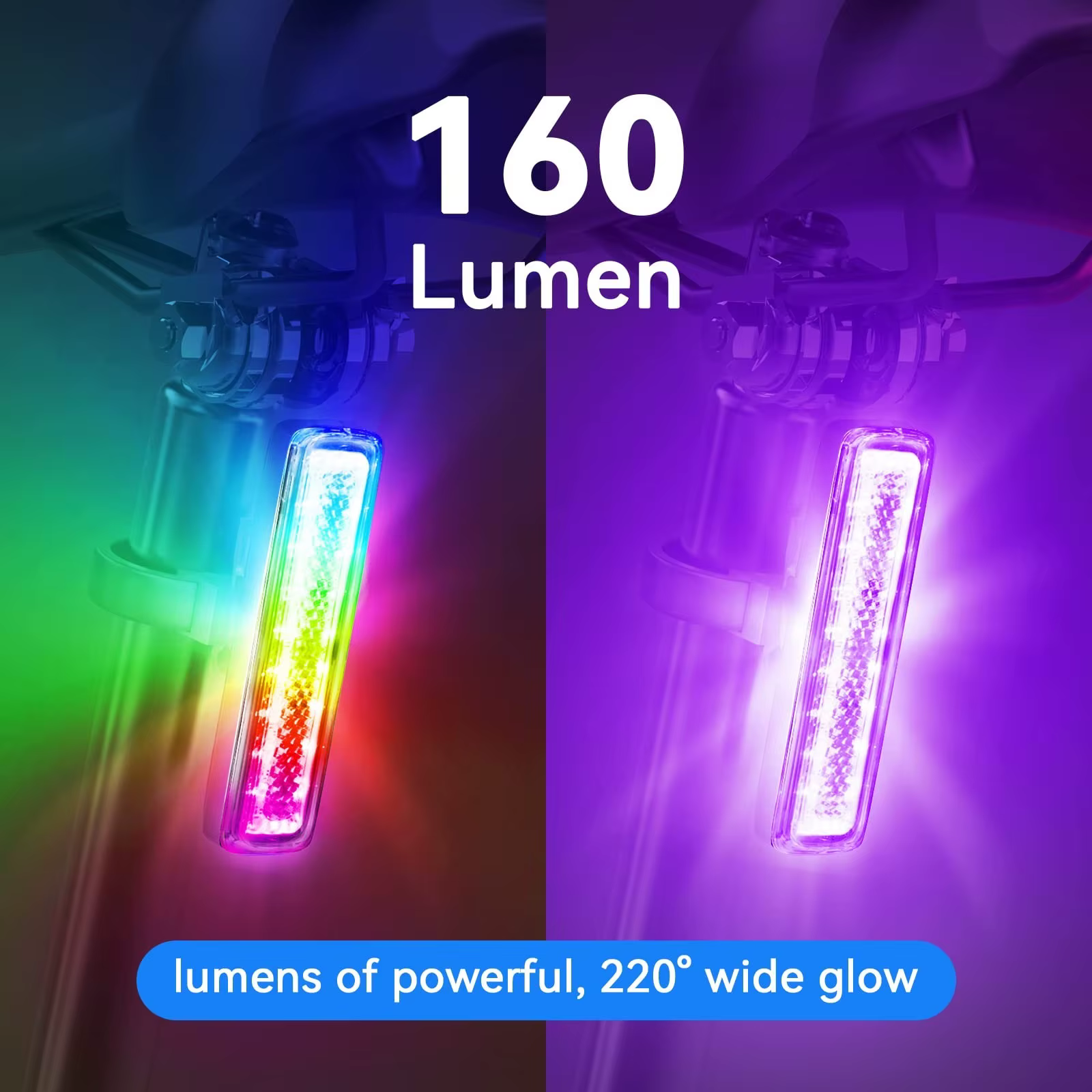 Luz trasera LED bicicleta RGB recargable USB-C impermeable - imagen 2