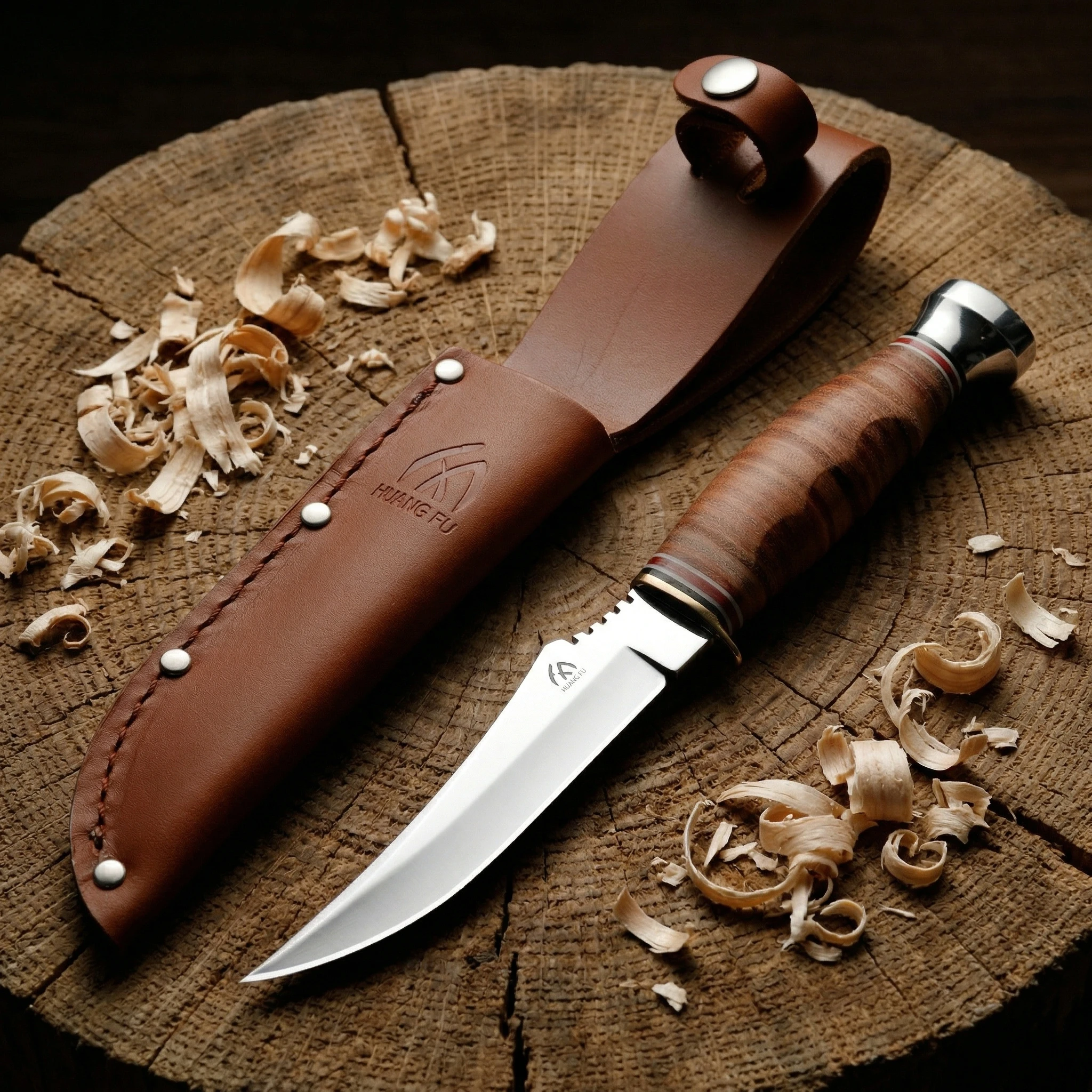 Cuchillo fijo táctico con funda de cuero para exteriores - imagen 2