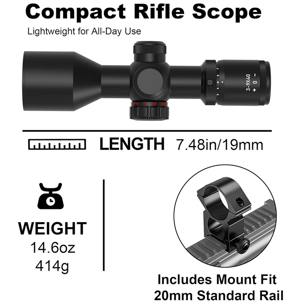 Mira táctica lista para instalar en rifle