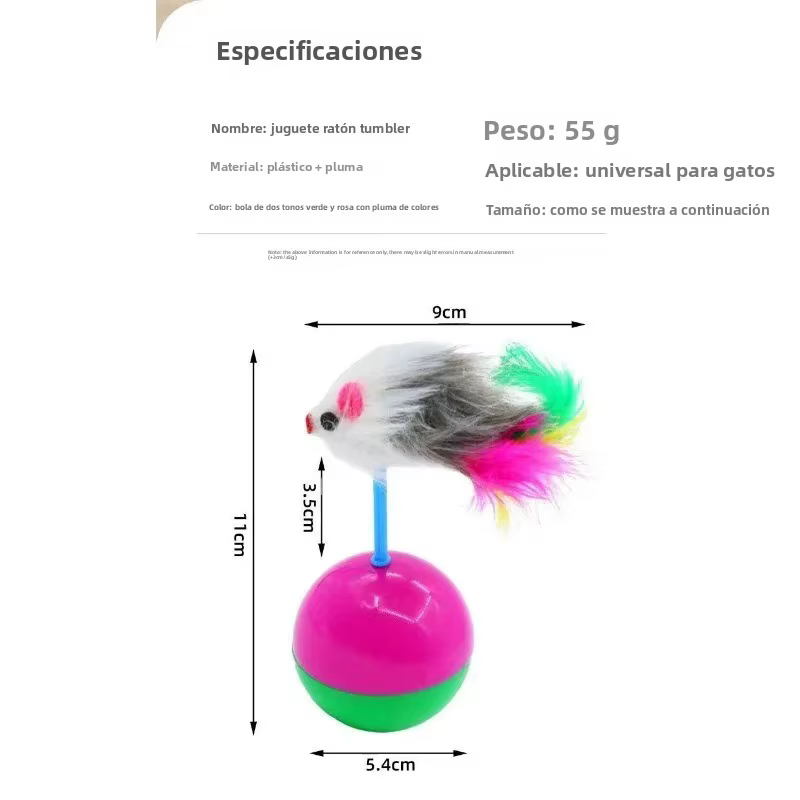 Juguete Self-Hi para gato: ratón peluche con plumas multicolor