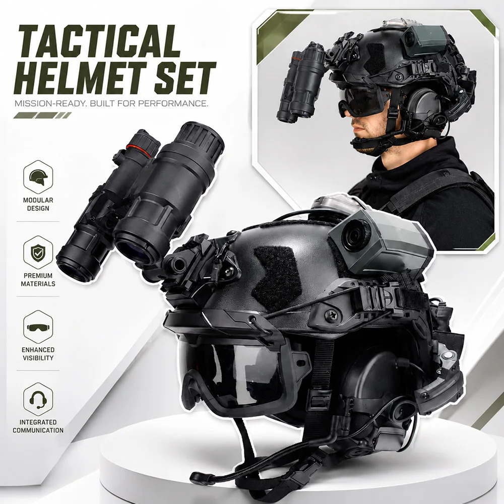 Casco táctico FAST airsoft con réplica NVG, auriculares y gafas - imagen 5