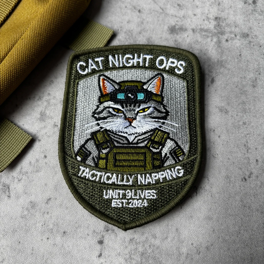 Parche táctico Cat Night Ops bordado gancho y bucle para mochila - imagen 5
