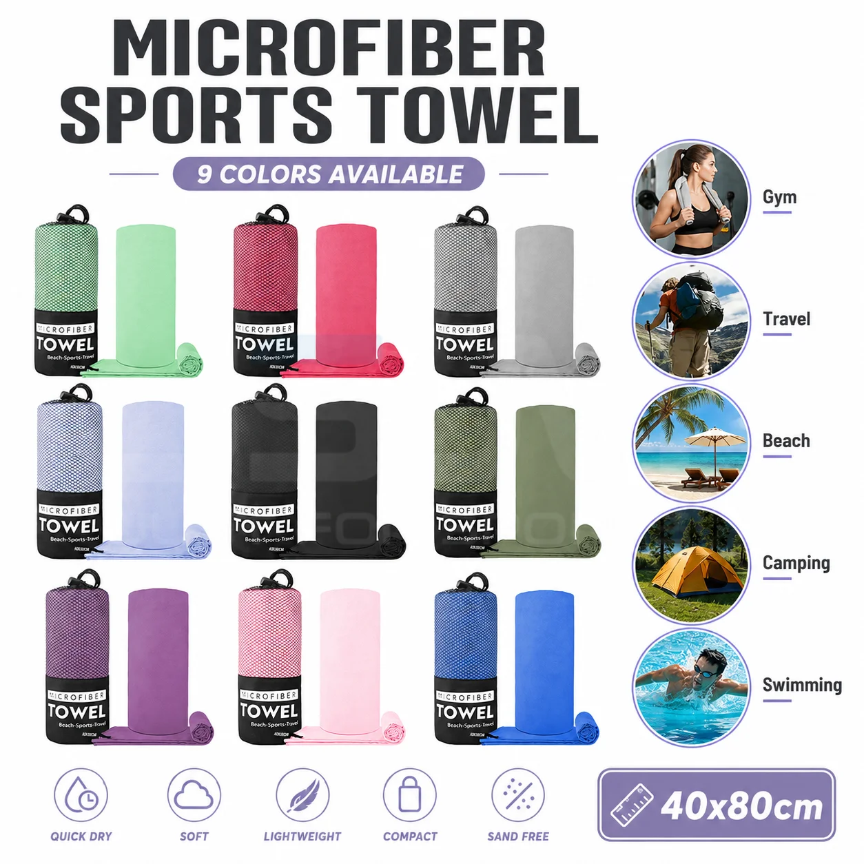 Toalla deportiva microfibra secado rápido con bolsa de malla - imagen 3
