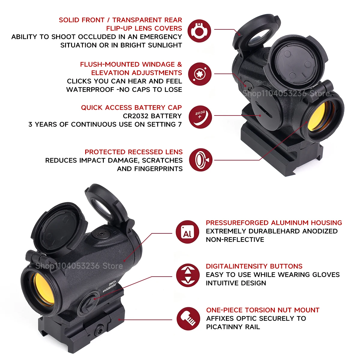Mira Táctica Punto Rojo RDS 2MOA para Riel 20 mm – Airsoft y Caza - imagen 2