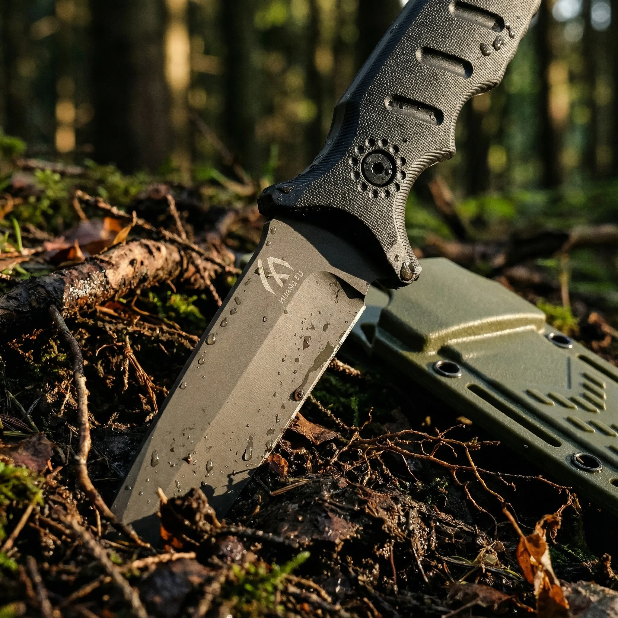 Cuchillo hoja fija táctico G10 con funda resistente para exterior