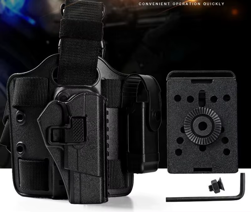 Funda táctica en vista lateral mostrando el sistema de anclaje