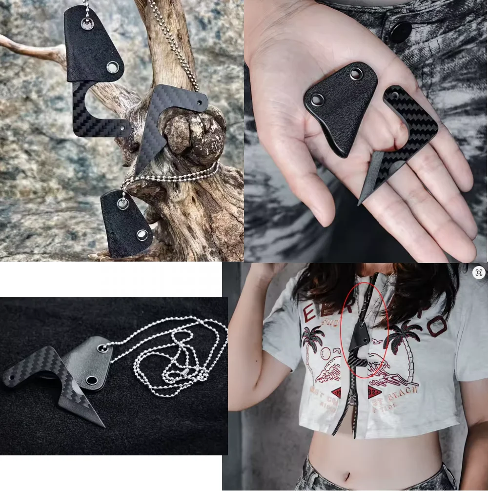 Cuchillo táctico EDC fibra de carbono CNC Sharp Angle con funda - imagen 4
