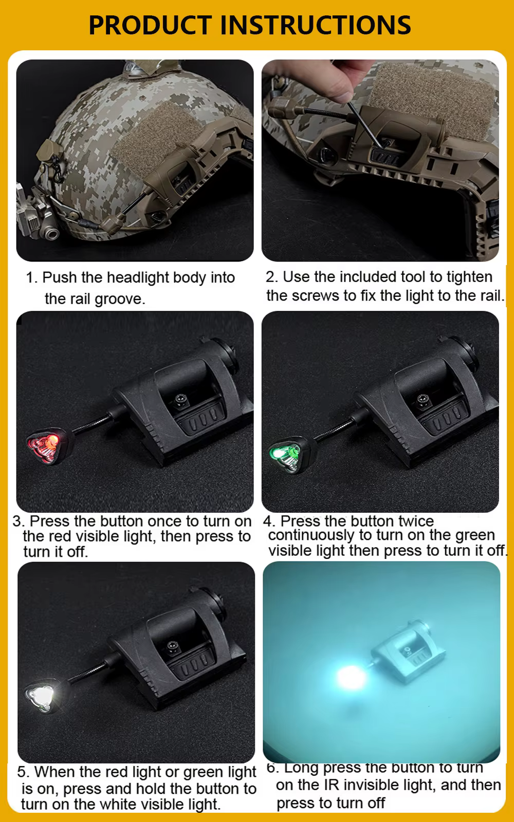 Luz táctica para casco Airsoft MPLS CHARGE con 4 modos de iluminación