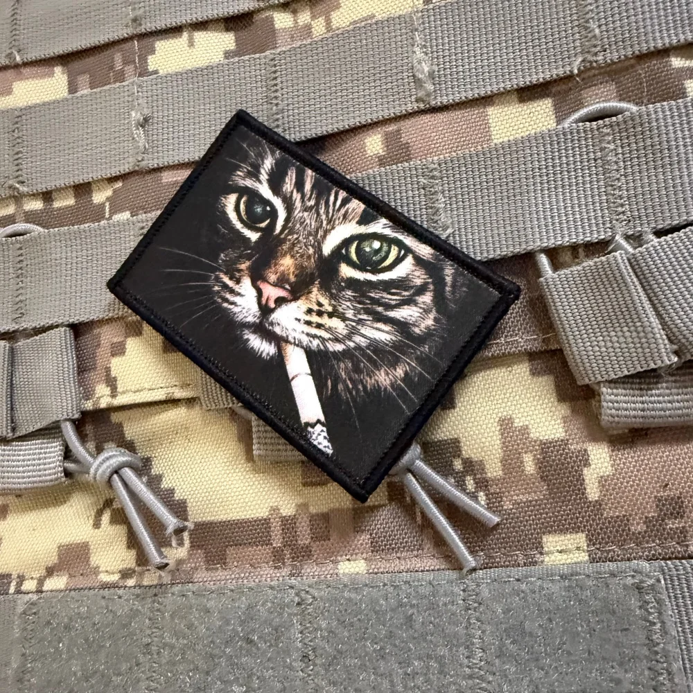 Parche táctico gato fumador gancho y bucle para mochila y ropa - imagen 5