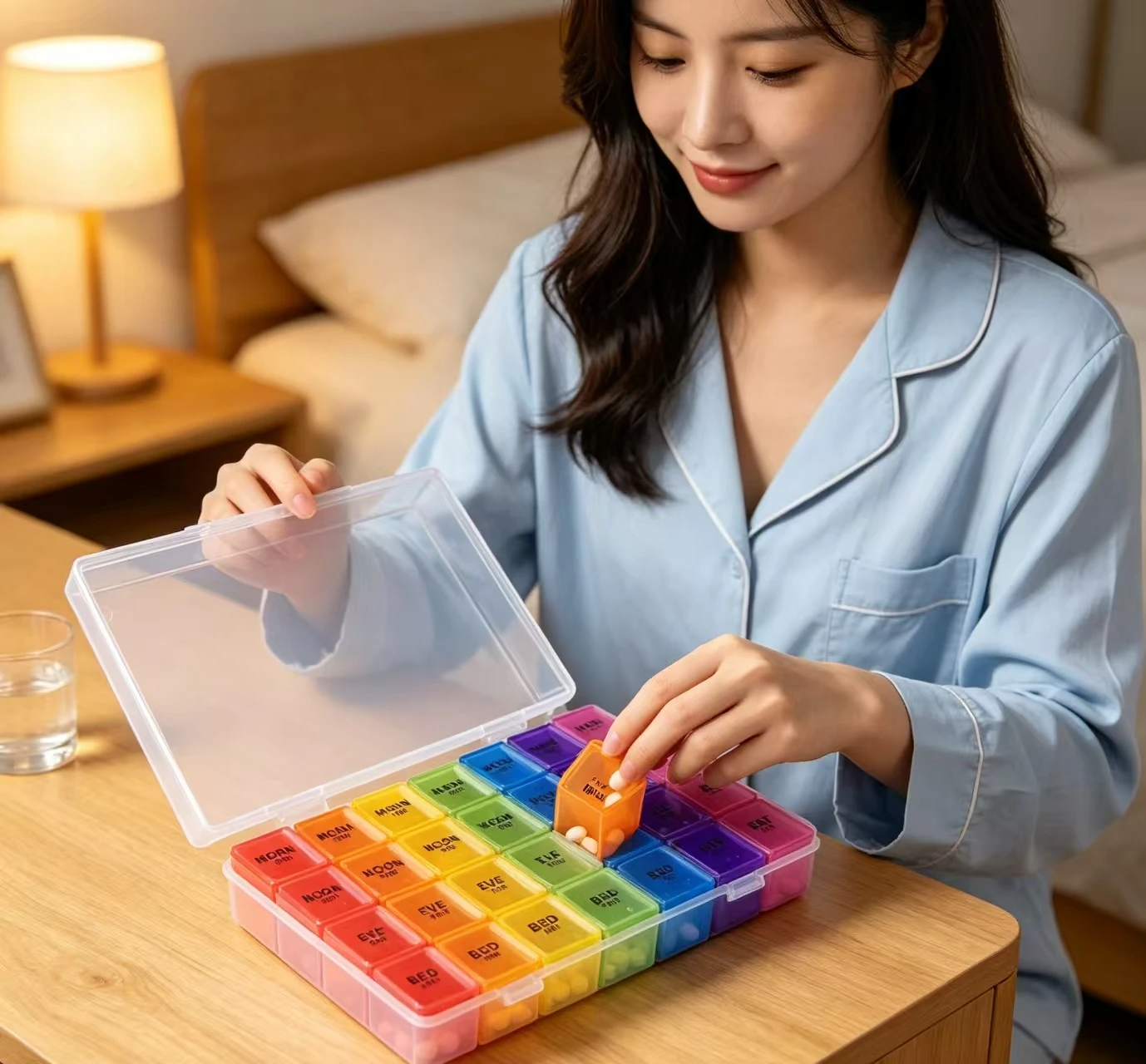 Pastillero con compartimentos organizados