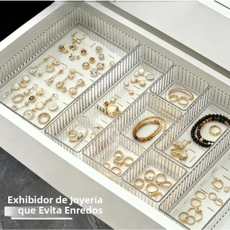 Organizador transparente rectangular para maquillaje con divisiones