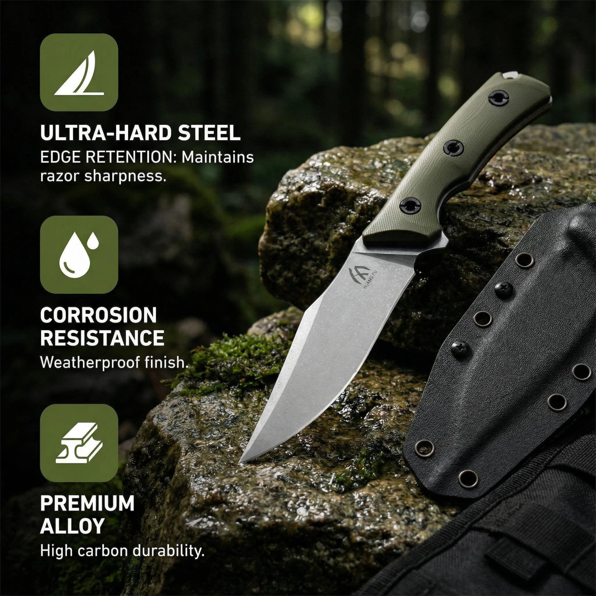 Cuchillo hoja fija G10 exterior con funda táctica