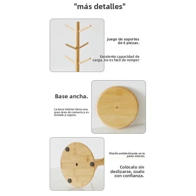 Organizador de bambú natural para tazas y llaves en sobremesa - imagen 3