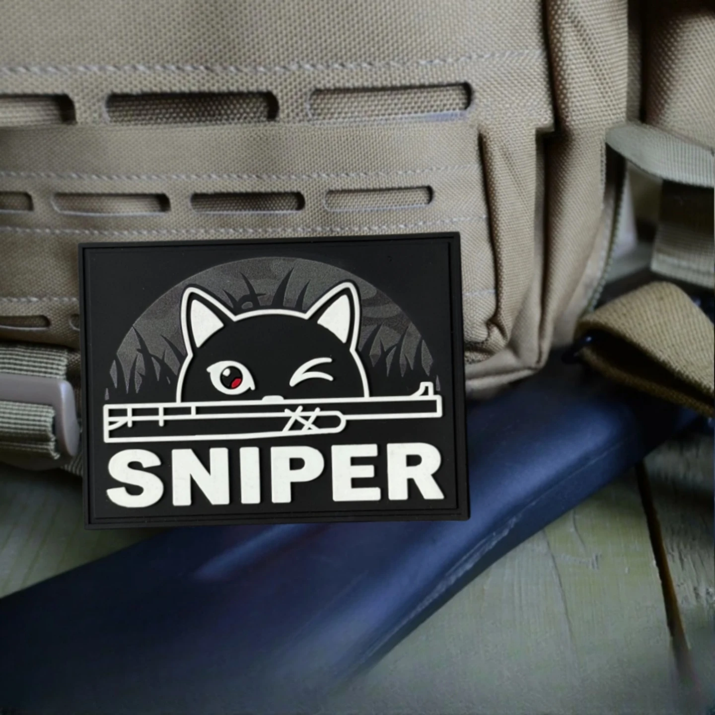Parche táctico PVC con velcro Sniper gato para mochila militar - imagen 3