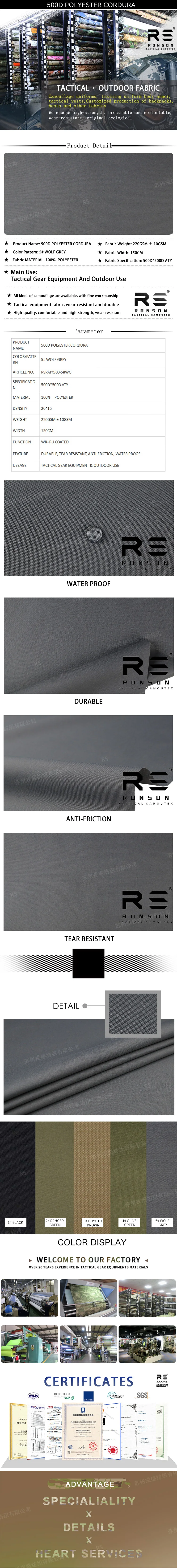 Tejido táctico Cordura impermeable en color gris