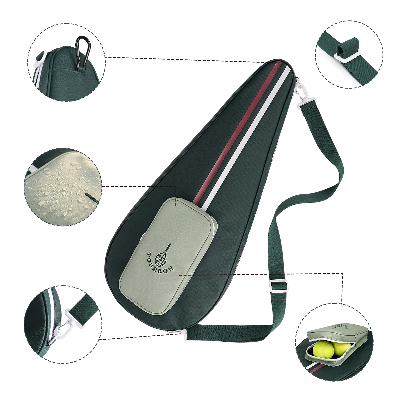 Tourbon bolsa de tenis acolchada de nailon con correa hombro compacta - imagen 4