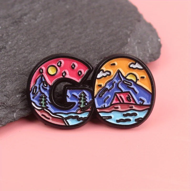 G&O pin esmaltado alfabeto aventura letra G – camping al atardecer