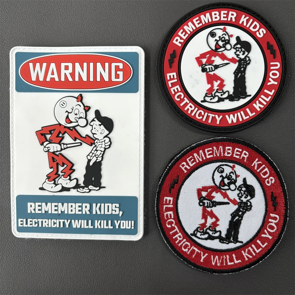 Parches tácticos de PVC con diseño de advertencia eléctrica para niños
