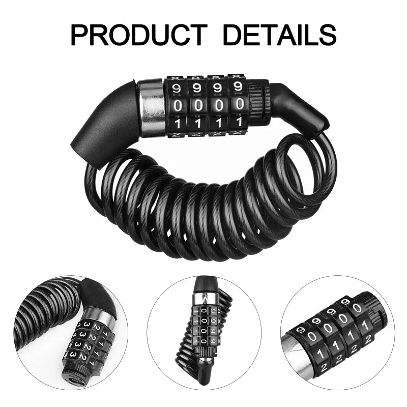 Candado antirrobo mini código 4 dígitos cable acero para bicicleta - imagen 2