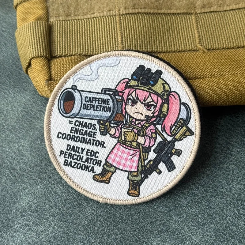 Parche táctico chica anime estilo kawaii agotamiento de cafeína