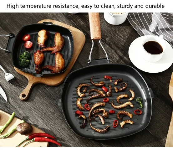 Cocinado de carne en sartén de rayas