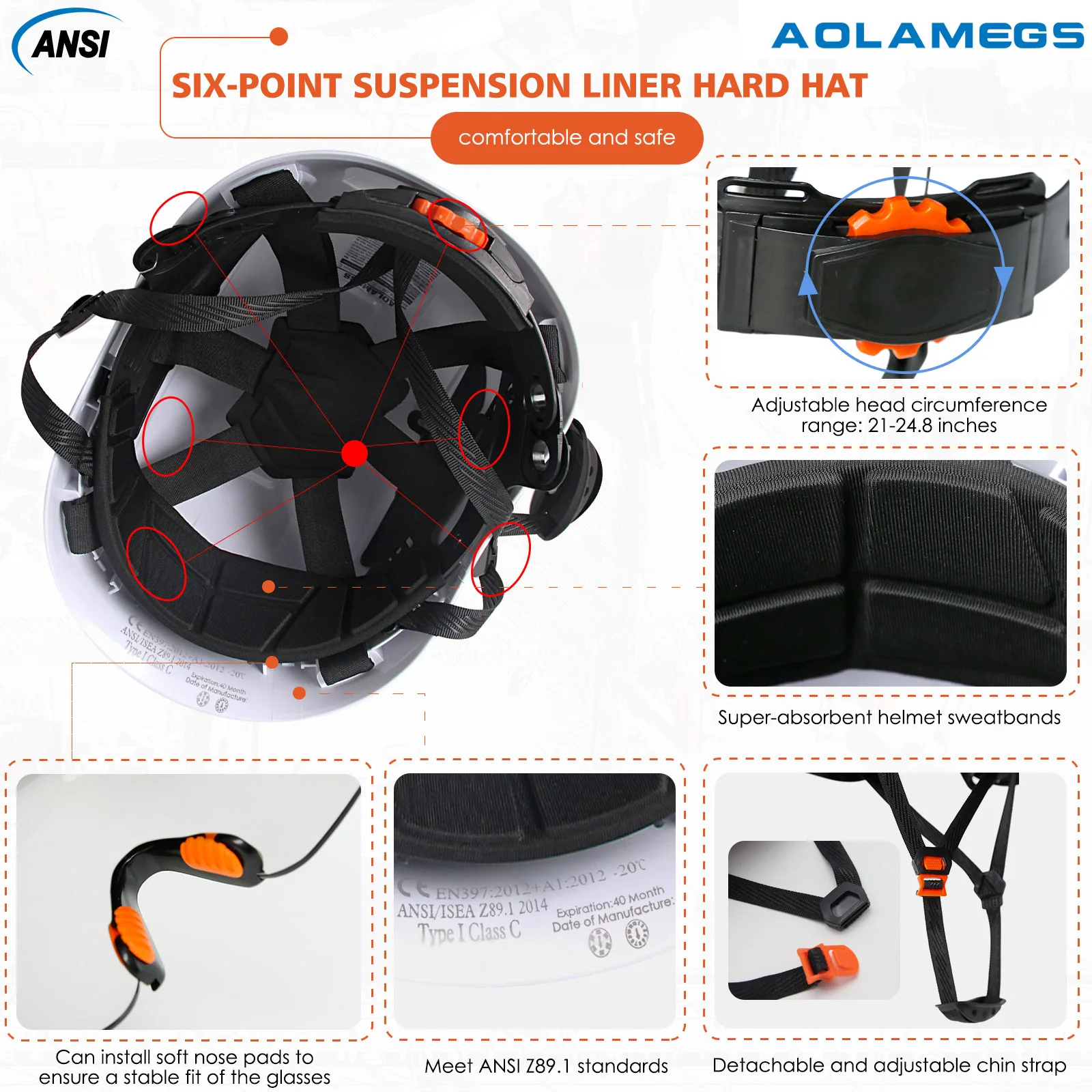 Casco de seguridad CE ABS ligero con tira LED tres en uno para obra - imagen 2