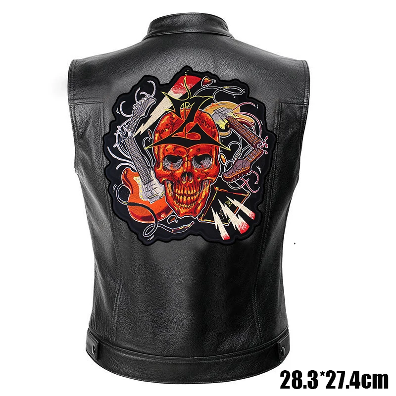 Parche bordado de cuero calavera punk termoadhesivo para chaqueta - imagen 4