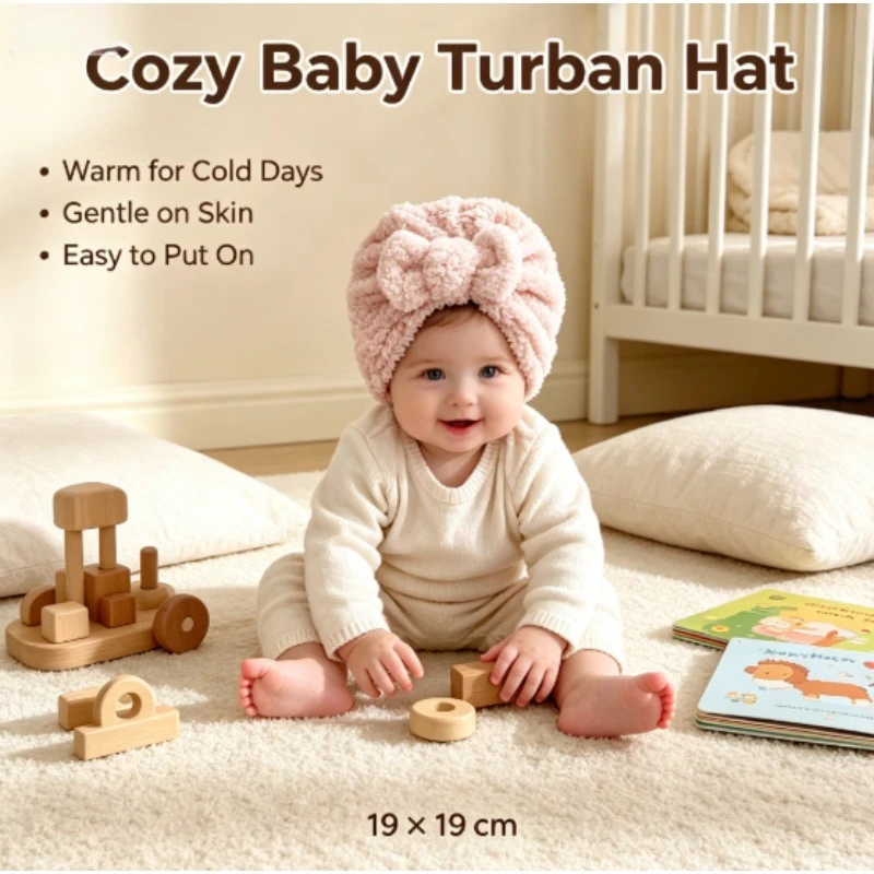Gorro turbante bebé de invierno con lazo y forro de felpa - imagen 5