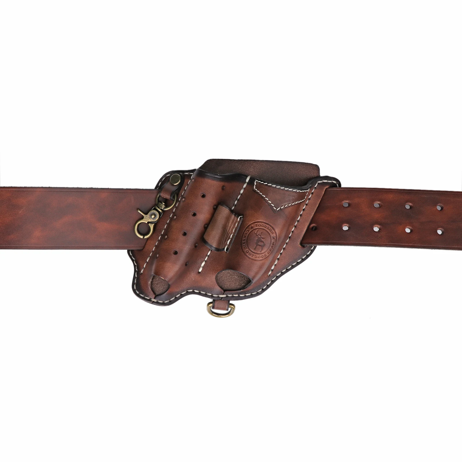 Tourbon cuchillo plegable EDC de cuero con funda y soporte linterna - imagen 2