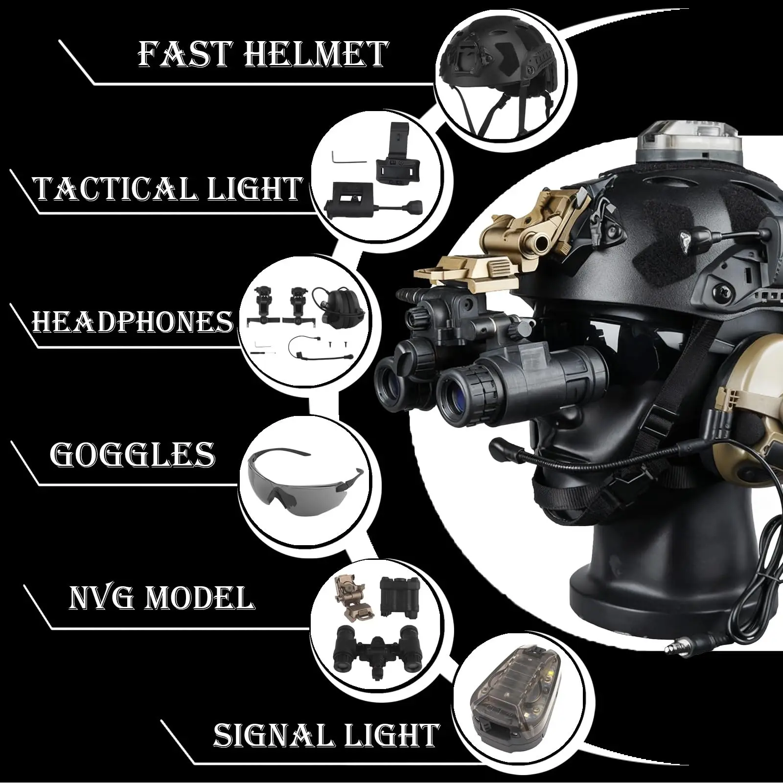 Casco táctico FAST NVG con IR, auriculares y gafas para airsoft - imagen 3