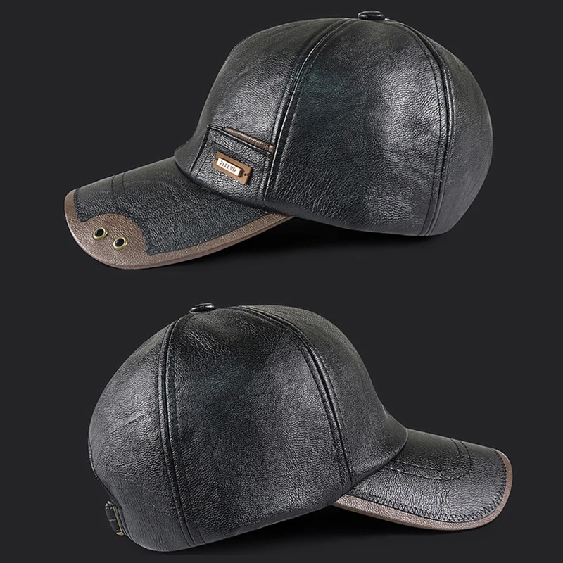 Gorra trucker ajustable retro cuero PU marrón y negro para hombre - imagen 4