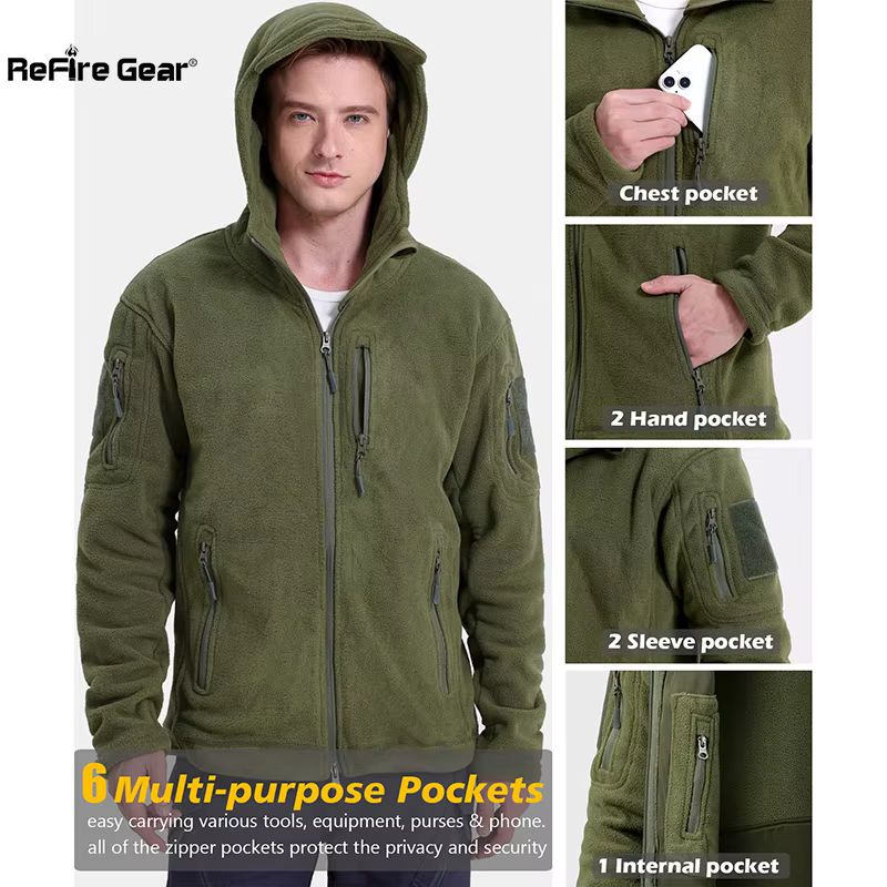 Chaqueta táctica de forro polar con capucha y bolsillos – Invierno - imagen 5