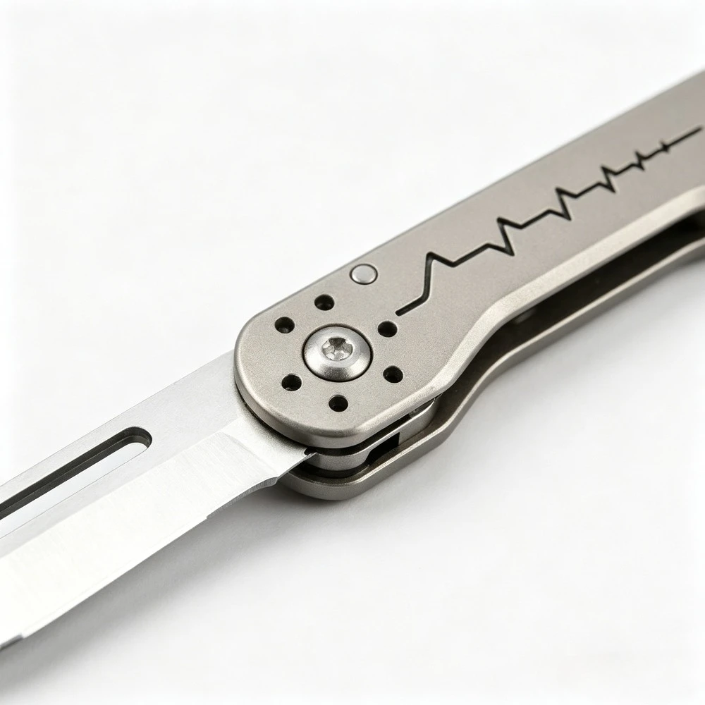 Cuchillo de bolsillo EDC plegable titanio con llavero - imagen 4