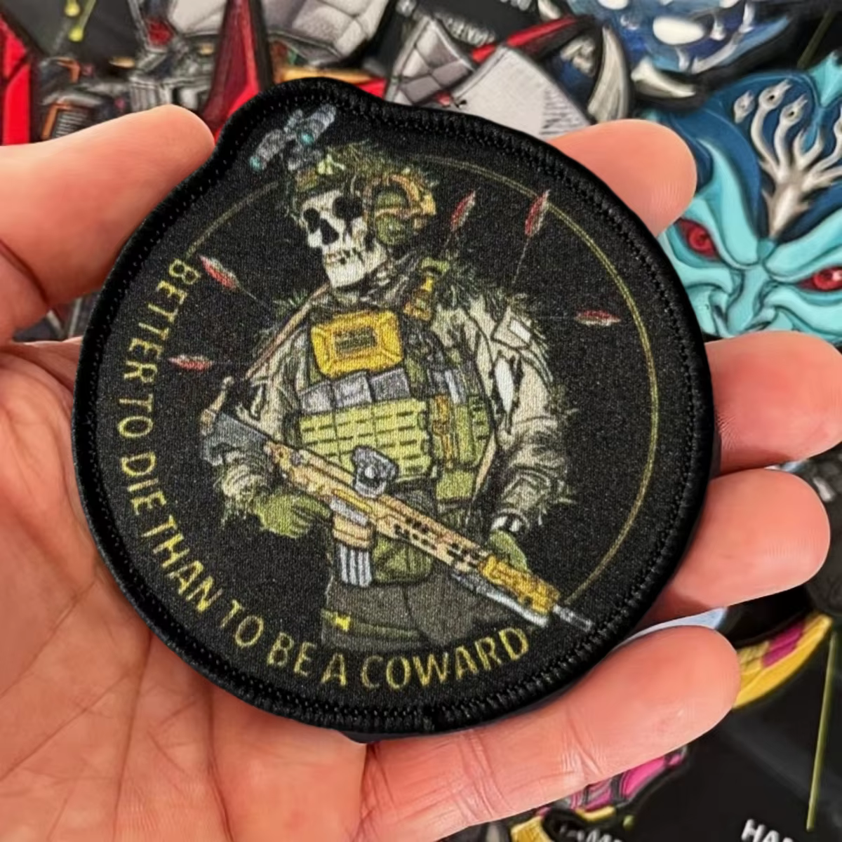 Parche táctico calavera con frase de moral para mochila militar