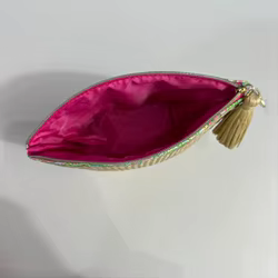 Bolso cosmético de tejido con cremallera, borla y portátil pastoral