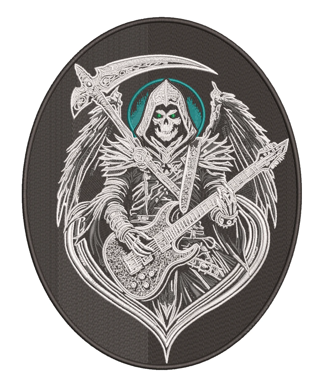 Parche bordado segador de almas calavera guitarra con alas espalda - imagen 2