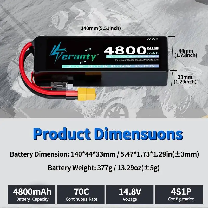 Batería LiPo TERANTY 4S 4800mAh 14.8V 70C XT60 XT90 RC - imagen 2