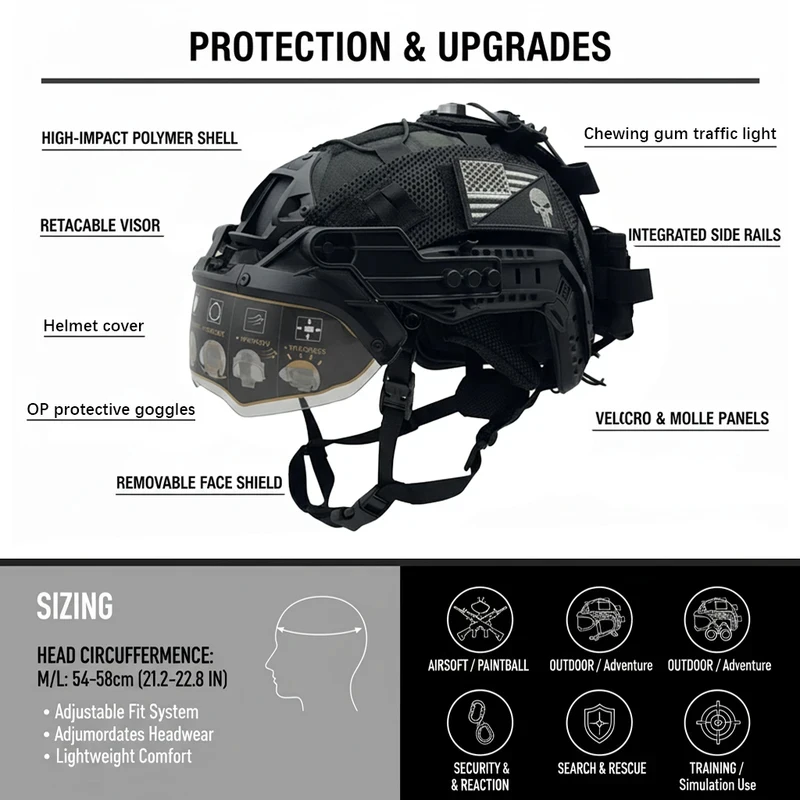Casco táctico FAST ABS ligero con dial de suspensión ajustable - imagen 4