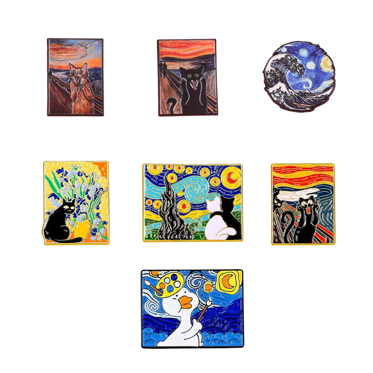 Broche esmaltado de animales pequeños estilo Van Gogh insignia