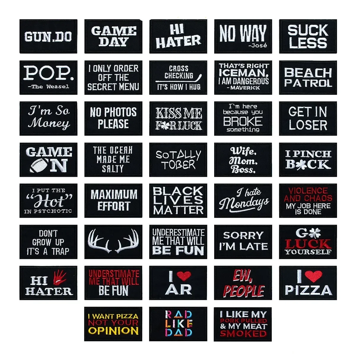 Parche moral en inglés con eslogan blanco y negro, gancho para gorras - imagen 2