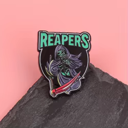 Neon Reaper insignia luminosa con guadaña fosforescente y capucha