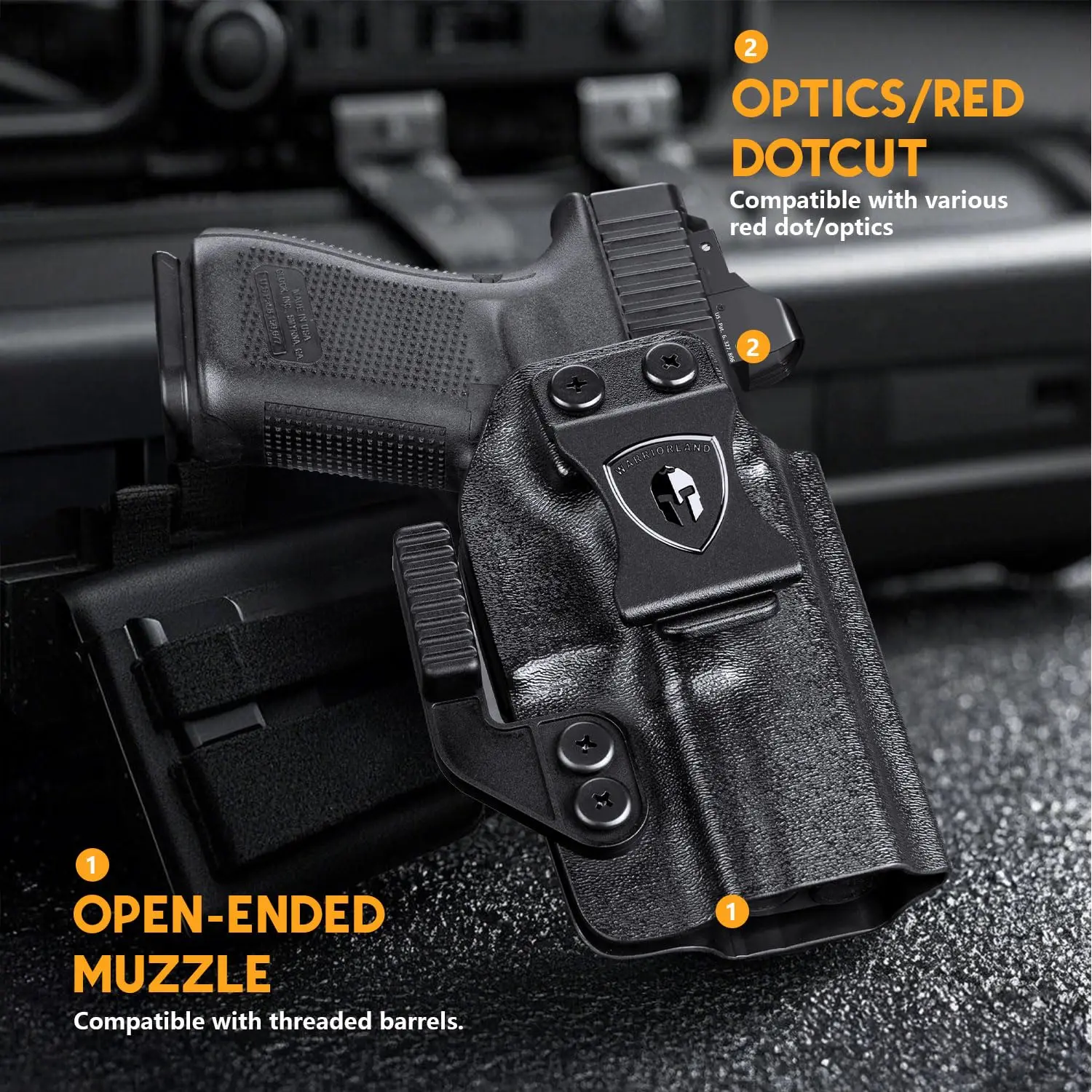 Funda Kydex IWB para Glock 17/19/23/32/19X/44/45 derecha con garra