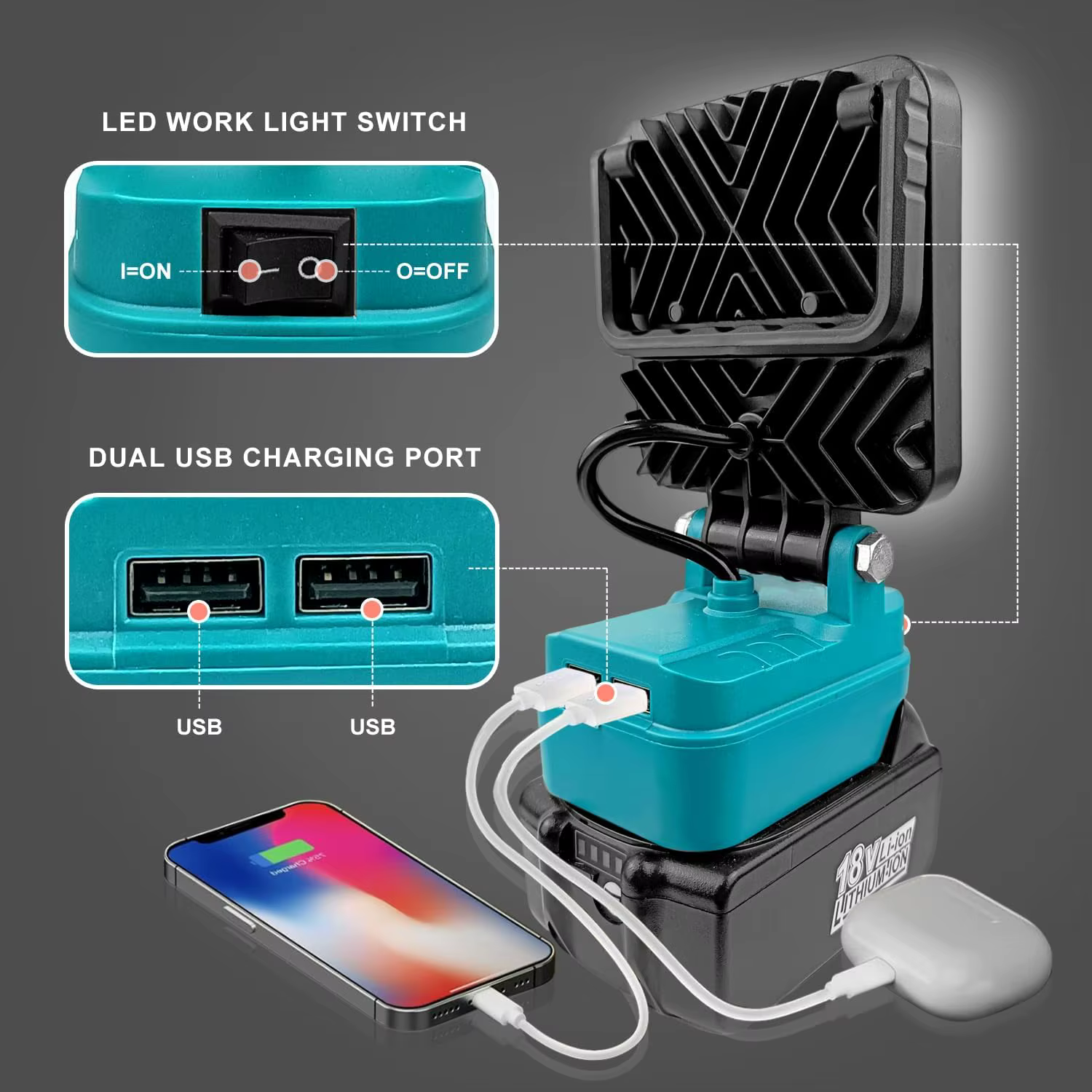 Lámpara de trabajo LED Makita inalámbrica con USB sin batería