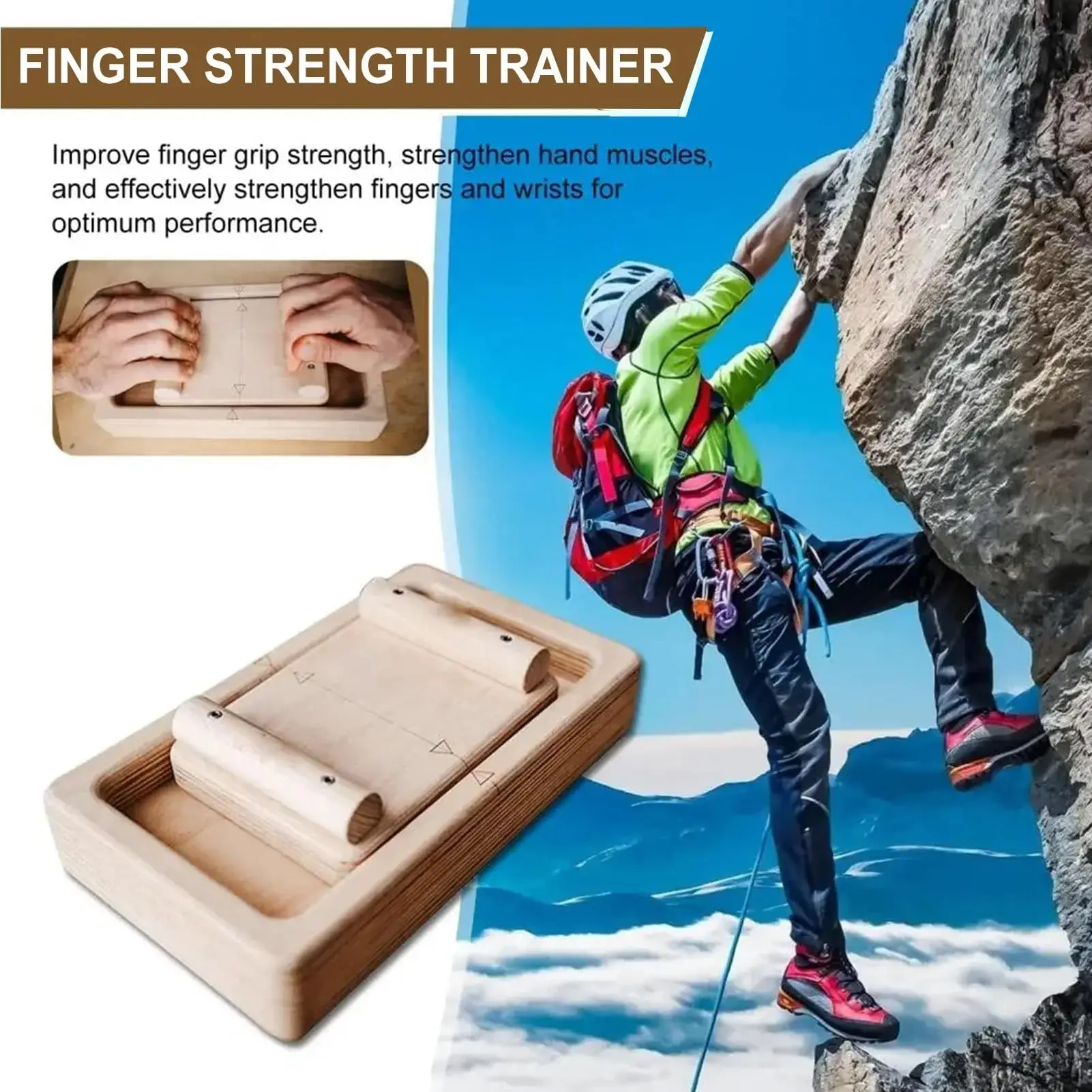 Entrenador de dedos y muñecas en madera para agarre escalada