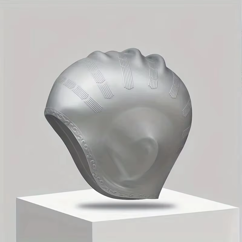 DIZETION Gorro natación silicona duradero bolsillos orejas pelo largo