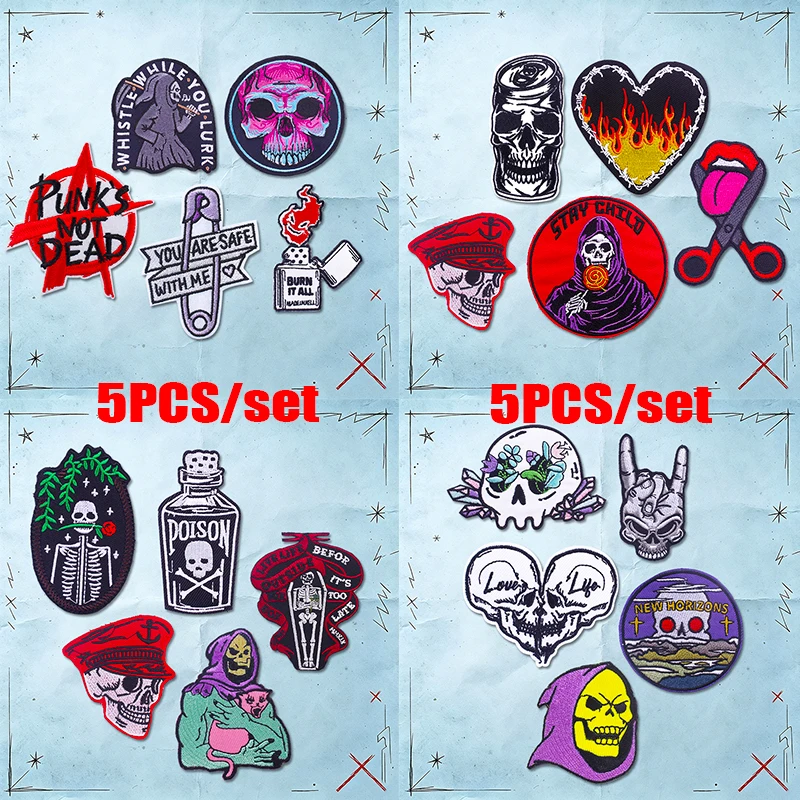 Parches termoadhesivos bordados calaveras punk para mochila chaqueta - imagen 2