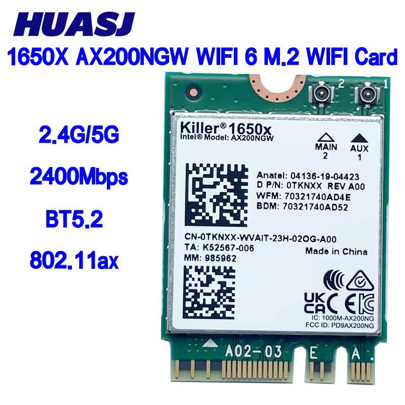 Tarjeta WiFi 6 Killer AX200 Dual Band Bluetooth 5.2 M.2