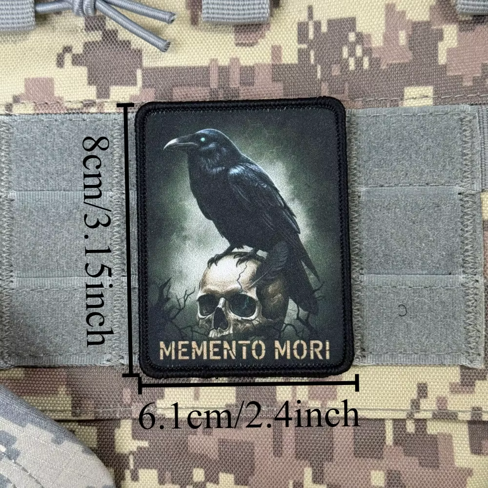 Parche táctico MEMENTO MORI calavera cuervo gancho y bucle - imagen 2